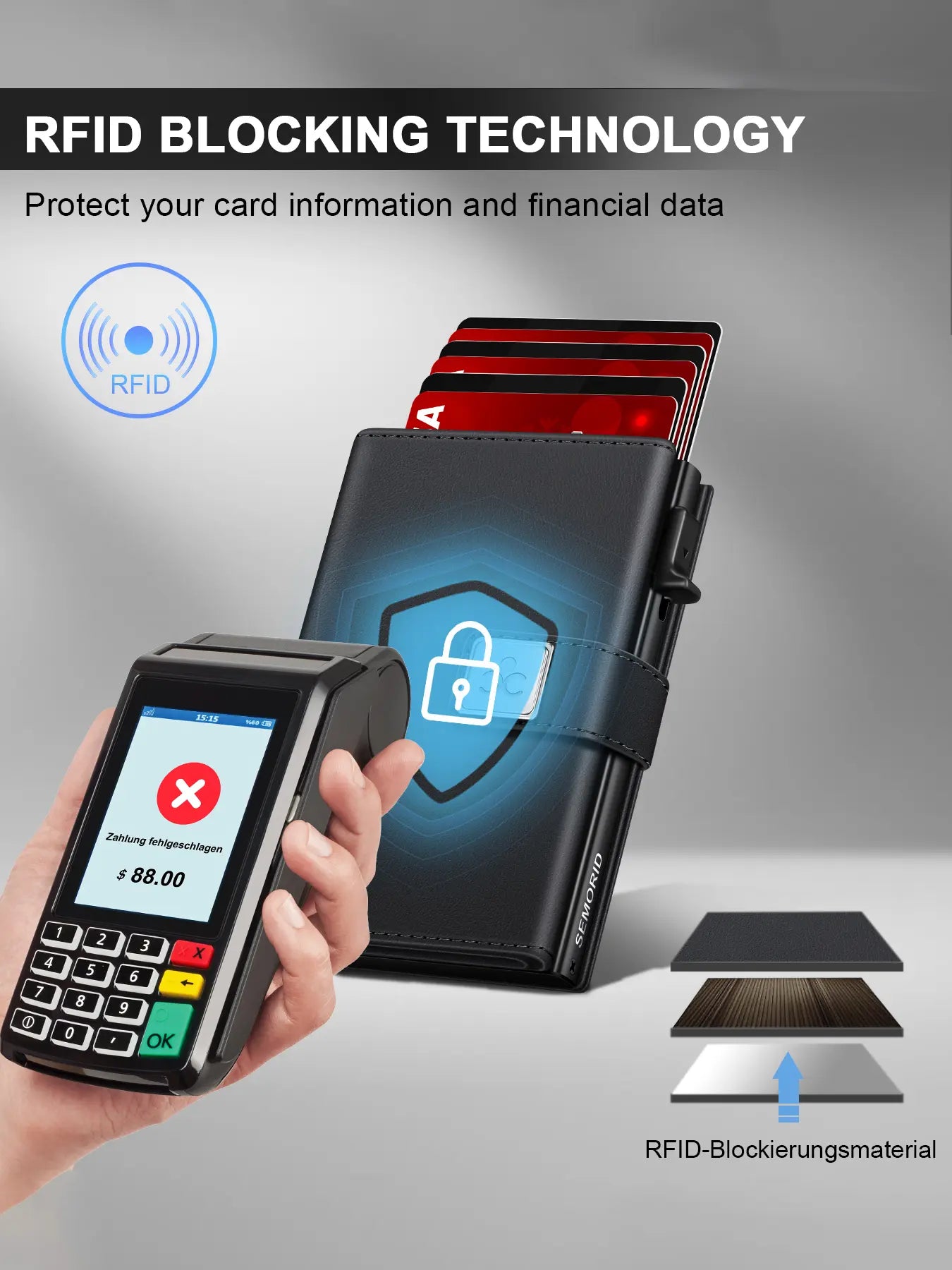 Men'S Ultra-Thin RFID Blocking Rfid Theft Proof Aluminum Alloy Wallet, Minimalist Business Design with Pop-Out Card Slots, ID Window and Cash Compartment, RFID Card Holder, Credit Card Holder, Ideal Christmas Gift for Dad or Boyfriend