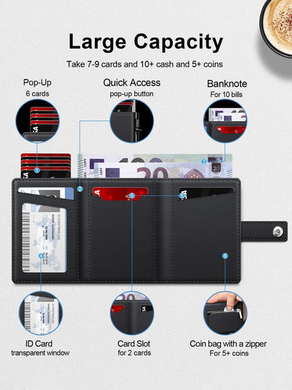 Men'S Ultra-Thin RFID Blocking Rfid Theft Proof Aluminum Alloy Wallet, Minimalist Business Design with Pop-Out Card Slots, ID Window and Cash Compartment, RFID Card Holder, Credit Card Holder, Ideal Christmas Gift for Dad or Boyfriend